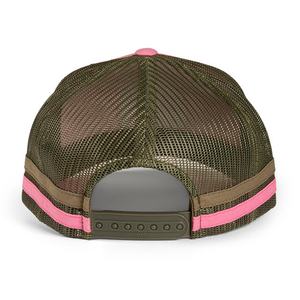 Gorras Trucker Personalizadas de Algodón de 5 Paneles con Parche Bordado Rosa, Gorras con Malla en la Parte Trasera y Rayas - Product Image 3
