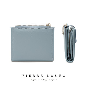 Pierre Loues Women's Short <b>Wallet</b> <b>Card</b> <b>Holder</b> Multi-<b>Card</b> Slots Bear Zipper Large Capacity Pink Black Blue Brown Solid Color - Product Image 2