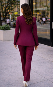Women’s Burgundy Wine Pantsuit Elegant Three Piece Tailored Blazer Vest and Trousers <b>Set</b> Formal <b>Office</b> Wear Business Outfit - Product Image 4