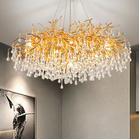 Grand Lustre Nordique Vintage en Laiton Doré à LED pour Salle à Manger, Salon, Hôtel, Lustre Moderne en Cristal de Luxe