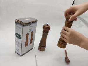 Juego de Molinillos de Sal y Pimienta de Madera de Acacia de 6 y 8 Pulgadas para Cocina, Caja de Sal y Especias - Product Image 6