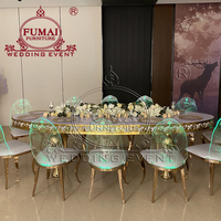 Meubles modernes de décoration de mariage, réception d'hôtel, ensemble table et chaises ovales en MDF pour événements