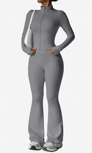 Women 2 Piece Tracksuit Set Custom Logo Y2K Active Wear Full Zip Jacket Flare Pants Jogger Yoga Gym Fitness Workout <strong>Clothing</strong> - Product Image 3