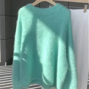 2024 Nieuwe Collectie Oversized Merino Wollen Trui Handgemaakte Gebreide Trui Effen Wollen Trui Voor Dames