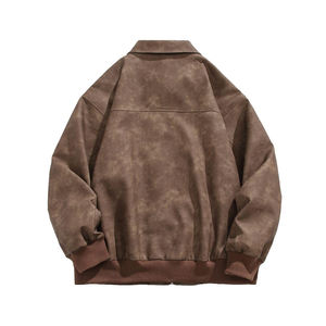 جاكيت رجالي مخصص من الجلد الصناعي بسحاب، جاكيت بومبر بتصميم عتيق لراكبي الدراجات النارية، معاطف أزياء الشارع - Product Image 6