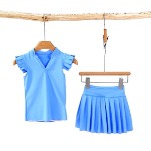 Girls Sportswear Set Sleeveless Top with Pleated Details and <strong>Skirt</strong> with Wave Stitch Hem Built in Shorts - Product Image 4