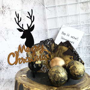 Adorno Acrílico Negro y Dorado para Pastel de Navidad con Diseño de Astas de Reno, Letrero DIY para Postres de Feliz Navidad, Regalos de <span class=keywords><strong>Año</strong></span> <span class=keywords><strong>Nuevo</strong></span> - Product Image 4