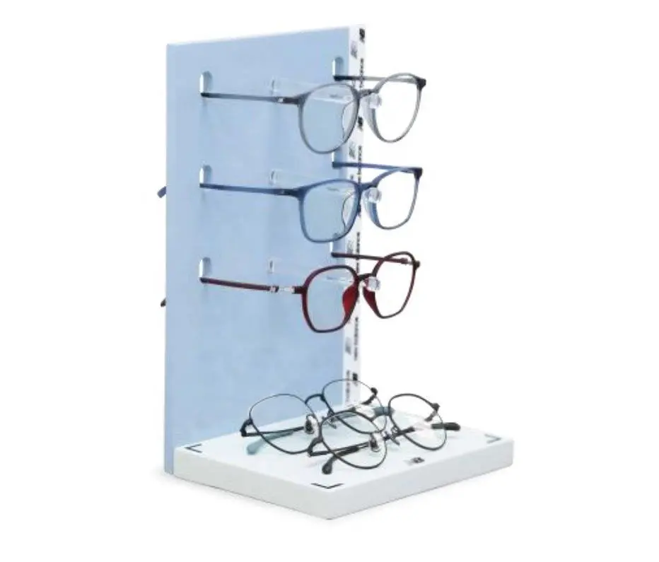 Özel Modern güneş gözlüğü akrilik ekran standı Led ışıkları ile perakende tezgah göz gözlük teşhir standı