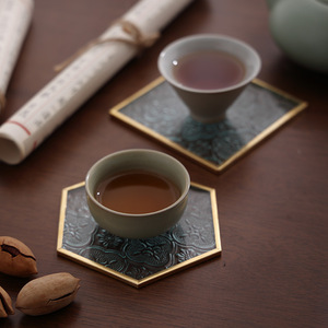 Glass <b>Teacup</b> Coaster Square Heat Insulating Pad With Flower Pattern For Tea Ceremony Zen Style - Product Image 3