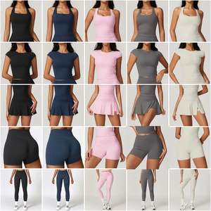 Conjunto Deportivo de 5 Piezas para Mujer, Transpirable, con Estampado a Cuadros, Sujetador Deportivo, Falda de Tenis, Camiseta de Entrenamiento, Leggings de Yoga, Pantalones Cortos de Ciclismo, Spandex/Nailon - Product Image 6