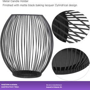 Bougeoirs en fil de métal noir lanterne pilier bougeoirs support de fleurs décoration de mariage centres de Table bougeoir - Product Image 6