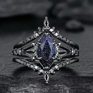 ZhuQian Set di 3 Anelli Gotici Retrò Trendy in Lega Nera con Cristalli Marquise e Zirconia per Donne - Product Image 1