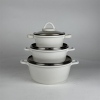Panci Sup Aluminium Die-Cast 16-20-24cm, Panci Masak Aluminium Anti Lengket, Dasar Induksi, Lapisan Putih, Casserole dengan Tutup