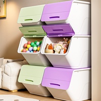 Boîte de rangement moderne à couvercle rabattable pour enfants PP divers bacs de rangement anti-poussière ouverture frontale pour collations poupée livres salon