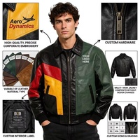 Blouson Bomber Homme Personnalisé en Cuir Huilé Vachette, Motif Géométrique Noir Jaune Rouge, Style Color Block, Contraste Automne Hiver, OEM ODM