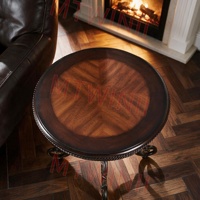 Table d'appoint ronde vintage en fer et bois, plateau en bois massif de 24 pouces avec pieds en fer forgé, accent rustique pour salon, chambre, bureau