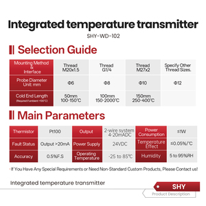 Hochpräziser Integrierter Temperaturtransmitter Edelstahl RTD-Sensor Sonde Thermischer Widerstand Temperatur-Thermoelement - Product Image 6