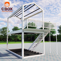 Cbox Maison conteneur modulaire préfabriquée à toit en pente, type dortoir capsule garage à deux étages, avec espace de stationnement double niveau et zone de vie