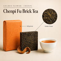 Teh Bata Fuzhuan Fermentasi Bunga Emas Yi Changming dengan Teh Rambut Hitam Cordyceps 500g Shaanxi, Umur Simpan 5 Tahun, Kemasan Siap Pakai