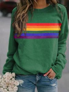 Colorful Women <strong>Rainbow</strong> <strong>Tops</strong> Ladies Fashion Striped Hoodie Sweater Female Casual Long Sleeve O-neck Pullovers for Women - Product Image 4