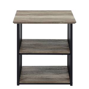 Rustic Industrial Open <b>Shelf</b> Nightstand Black <b>Metal</b> Frame Antique Oak Top Bedroom Furniture - Product Image 2