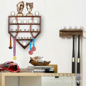 Wood Baseball <b>Medal</b> Display <b>Rack</b> Three Layer Wall Mounted Storage For Art Decor Rustic Style - Product Image 5