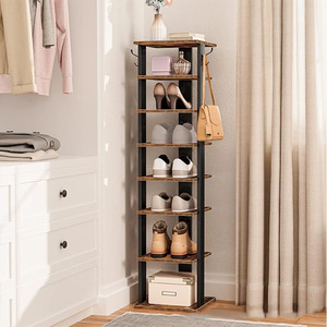 Multi Tiered Iron Wood <b>Shoe</b> Rack Brown <b>Space</b> <b>Saving</b> <b>Storage</b> Unit For Entryway Hallway Balcony Home Use - Product Image 1