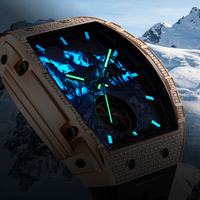Montre mécanique squelette gravée en 3D Bonest Gatti Zodiac édition limitée, boîtier tonneau, lunette entièrement sertie de diamants, index lumineux BG5006