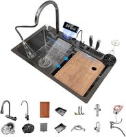 Nano 304 Acier Inoxydable Noir Tasse Rondelle Grand Évier Unique Ménage Multifonctionnel Étagé Anti-Rayures Éviers De Cuisine