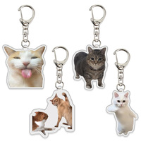 Sac à dos scolaire motif tête de chat Meme, petit porte-clés en acrylique tête de chat célébrité d'Internet, expression amusante