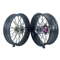 Jeu de roues Supermoto 17 EXC SXF 125 250 450 500 en alliage d'aluminium CNC durable, jantes de course Motard anodisées arc-en-ciel néochrome, pièces de rechange
