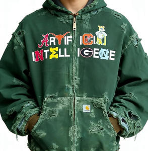 Unisex Distressed Hoodie mit Stickerei, Atmungsaktiv, Y2K Sonnengebleichter Vintage-Stil, Acid Wash, 100% Baumwolle, Grün, Größen M 2 für Herren - Product Image 2