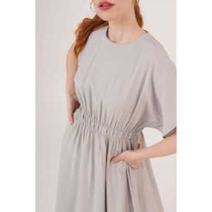 Robe maxi à manches chauve-souris grise en gros, taille élastique, élégante, motif floral vintage, taille unique pour le printemps, l'automne, les fêtes de jour - Product Image 3