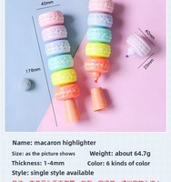 Série Macaron - Surligneurs au design de desserts sucrés, décoration de bureau, lot de 6 couleurs, marqueurs pastel, stylos fluorescents multicolores mignons