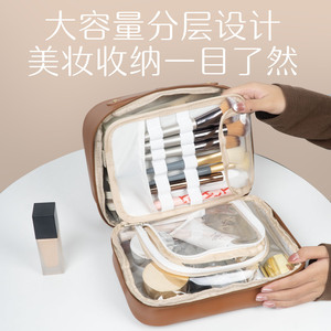 กระเป๋าเครื่องสำอางนัมบูดีรี PU ความจุขนาดใหญ่ กระเป๋าเดินทางอเนกประสงค์ สีพื้น หูหิ้วนุ่ม - Product Image 3