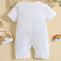 Romper Bayi Musim Panas 2026 Motif Hewan 100% Katun Lengan Pendek Putih Ramah Lingkungan Bernapas Unisex Kancing Tekan Selangkangan