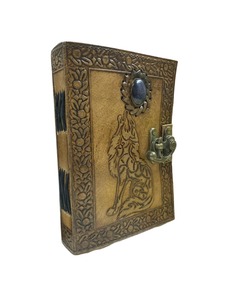 Diario in Pelle Vintage Fatto a Mano con Motivo Lupo per Uomini e <span class=keywords><strong>Donne</strong></span>, Quaderno con Bordo Grezzo e Spirale per Scrittura e Appunti - Product Image 2