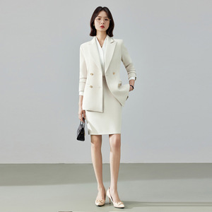 Women's Navy Blue Suit <b>Jacket</b> And Pants Set Anti-Wrinkle Worsteds For Work Commuting Professional Look - Product Image 2