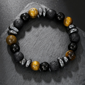 10mm Lava occhio <span class=keywords><strong>di</strong></span> tigre e <span class=keywords><strong>ematite</strong></span> braccialetto <span class=keywords><strong>di</strong></span> perline elasticizzato pietra naturale pietra gemma <span class=keywords><strong>di</strong></span> cristallo per uomo gioielli grande come regalo - Product Image 2