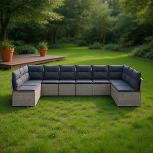 Set Divano da Giardino in Rattan Grigio 6 Posti, Arredamento da Esterno Resistente alle Intemperie, Design Contemporaneo - Product Image 2