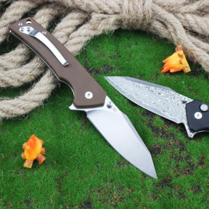 سكين جيب قابل للطي Tunafire طراز GT-DM018 تكتيكي قابل للتخصيص بنصل من الفولاذ الدمشقي/D2، قفل بزر، نصل من فولاذ D2 ومقبض G10 - Product Image 4