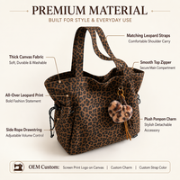 Bolsa de Mano de Lona con Estampado de Leopardo y Logotipo Personalizado, Bolsa de Compras Reutilizable con Cremallera para Mujer, para el Trabajo y Almacenamiento