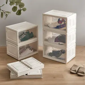 Tianmanyou — boîte à chaussures en plastique, à assembler, pliable, Transparent, empilables, contenant de rangement, une pièce