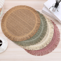 Sets de table ronds tissés à pompons, couleur unie vintage, isolants thermiques, sous-verres antidérapants, sets de table pour restaurant