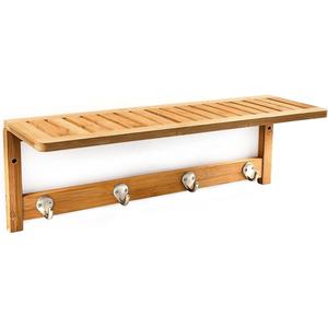 Wandregal Mit Hakenleiste Wandgarderobe Mit 4 Haken Badregal Mit Handtuchhalter, Bambus Wandhandtuchhalter, Garderobe Fur Diele - Product Image 3