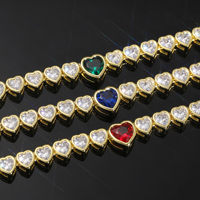 Collier tennis plaqué or avec zircon en forme de cœur, chaîne perlée, bijoux pour femme, cadeau de fête, vente chaude