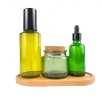 Pot en verre givré pour crème, gel de beauté vert, huile essentielle, flacon en verre, ensemble de soins corporels