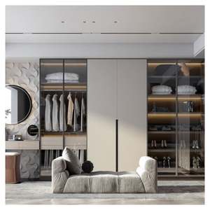 Armoire de haute qualité en mélamine, 4 portes, armoire d'angle pour chambre à coucher, armoire portable en verre en forme de L - Product Image 6