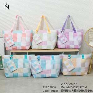 Sac de plage à carreaux imprimé numériquement 56x36x17cm avec petite pochette BOLSO DE PLAYA - Product Image 3