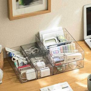 Boîte de rangement de bureau avec compartiments pour câbles et chargeurs, petite taille 26x9x5.5cm, organisateur transparent durable pour le bureau - Product Image 1